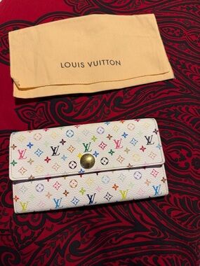 Louis Vuitton White Multicolor Monogram Continental Wallet with Gold Snap